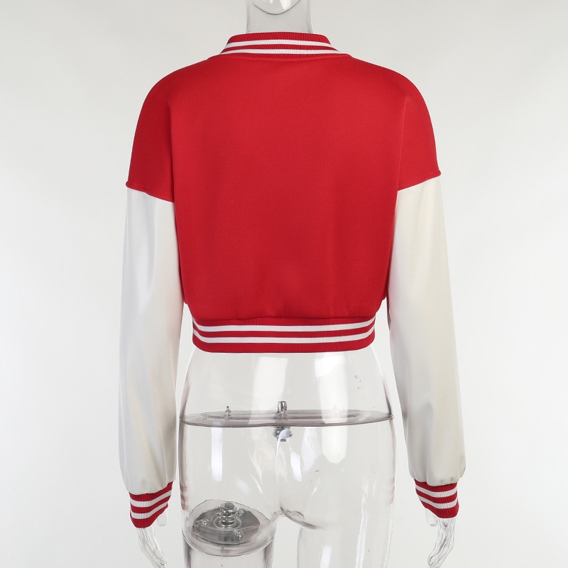 DUNEA Áo khoác da bóng chày tay ngắn phối màu cá tính cho nữ