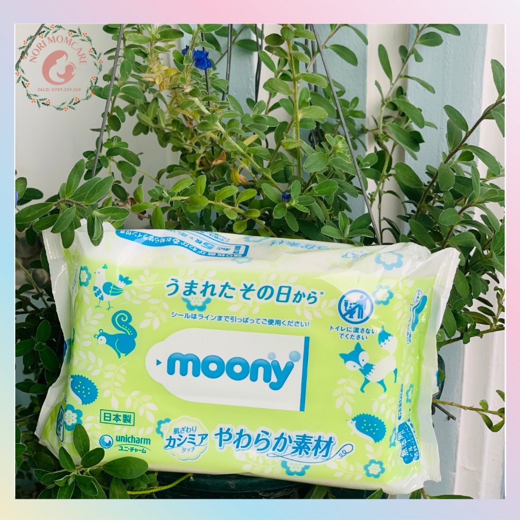 [COMBO 8 GÓI] Khăn ướt Moony nội địa Nhật không mùi, chiết xuất từ trà xanh dưỡng ẩm, ngăn vi khuẩn và chống hăm cho bé,