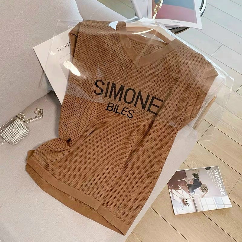 Áo len lưới chữ Simone cổ tim trơn, len lưới mỏng mềm mát dáng tay hến