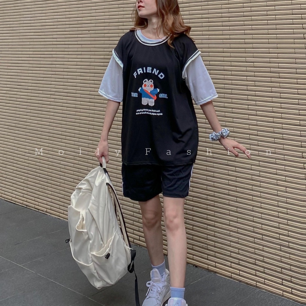 Set Đồ Bộ Bóng Rổ Nam Nữ BEAR FRIEND phong các Ulzzang, Phom Unisex Freesize Molly Fashion