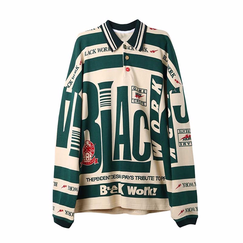 Áo Sweater Cổ Bẻ Dáng Rộng In Chữ Phong Cách Retro Mỹ