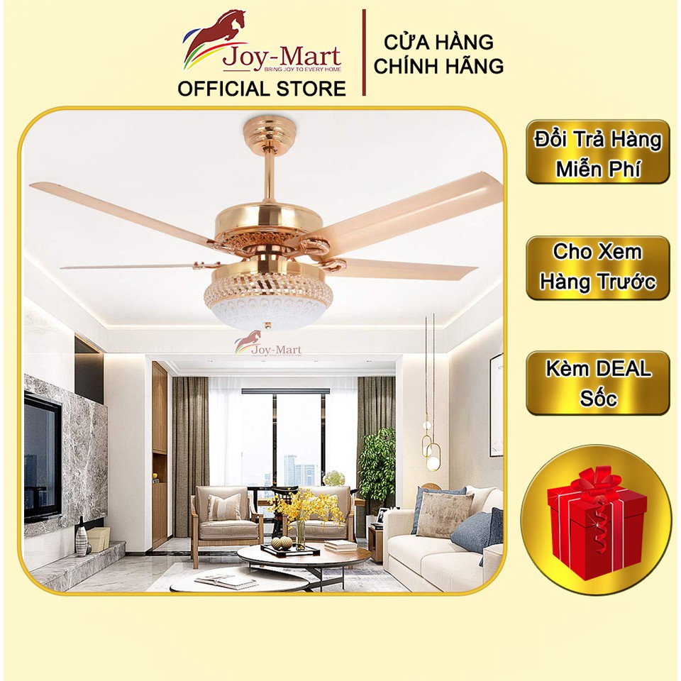 Quạt Đèn Trang Trí ♥️JOYMART♥️ Quạt Trần Có Đèn 5 Cánh Thép Không Gỉ Mạ vàng Cao Cấp Thết Kế Hiện Đại MQT-2319