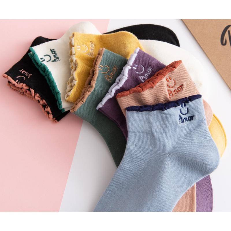 Combo 10 Đôi Tất Mặt Cười Cổ Ngắn Màu Sắc Vintage CN13.