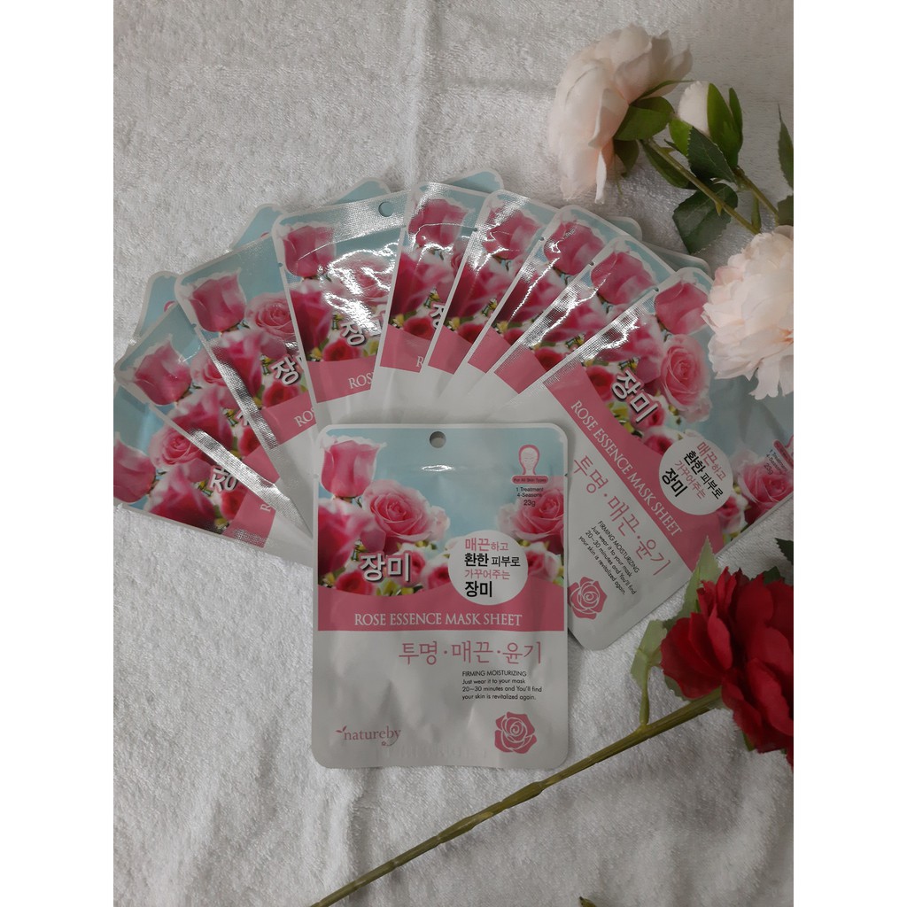 [Combo 10] Mặt nạ dưỡng trắng da hoa hồng Natureby Rose Essence Mask Sheet 23g