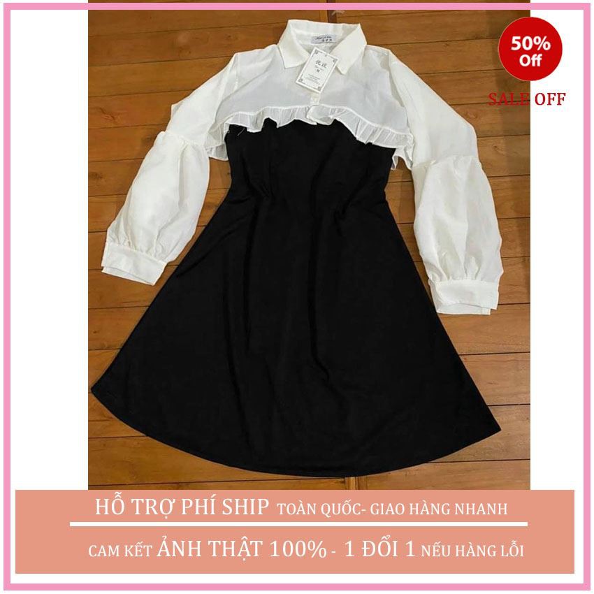 SET VÁY 2 DÂY DẤNG ÔM BODY KÈM ÁO SƠ MI CROPTOP TAY BỒNG CỰC SANG CHẢNH, THỜI TRANG HÀN QUỐC