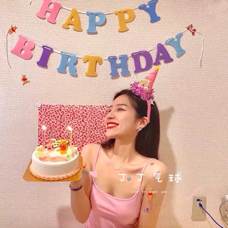 dây chữ Happy birth vải nỉ màu pastel kiểu Hàn Quốc
