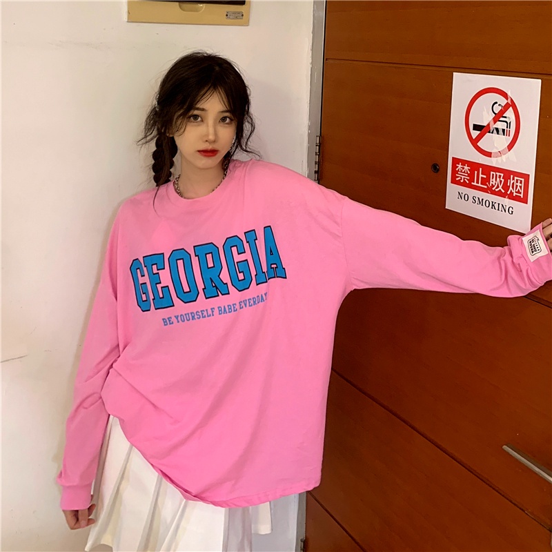 SUXI Áo nỉ nữ dài tay cổ tròn in chữ mới