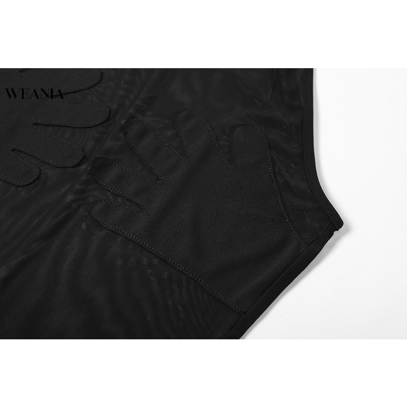 Đầm mini WEANIA ôm dáng xếp ly phối lưới xuyên thấu gợi cảm kiểu mới