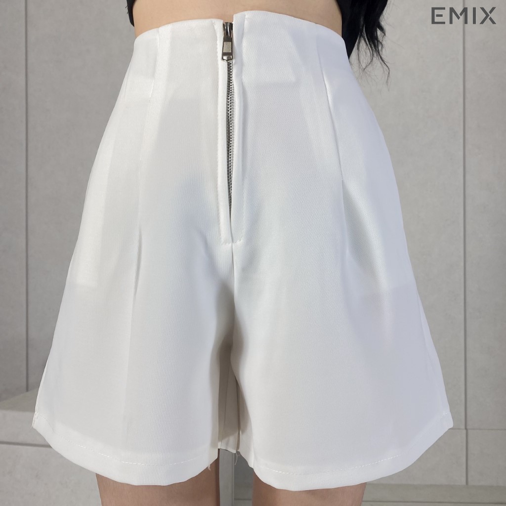 Quần short nữ khóa trước EMIX (3 màu), cạp cao, dáng ngắn, ống rộng, vải tuyết mưa, mềm nhẹ, không lộ Q622