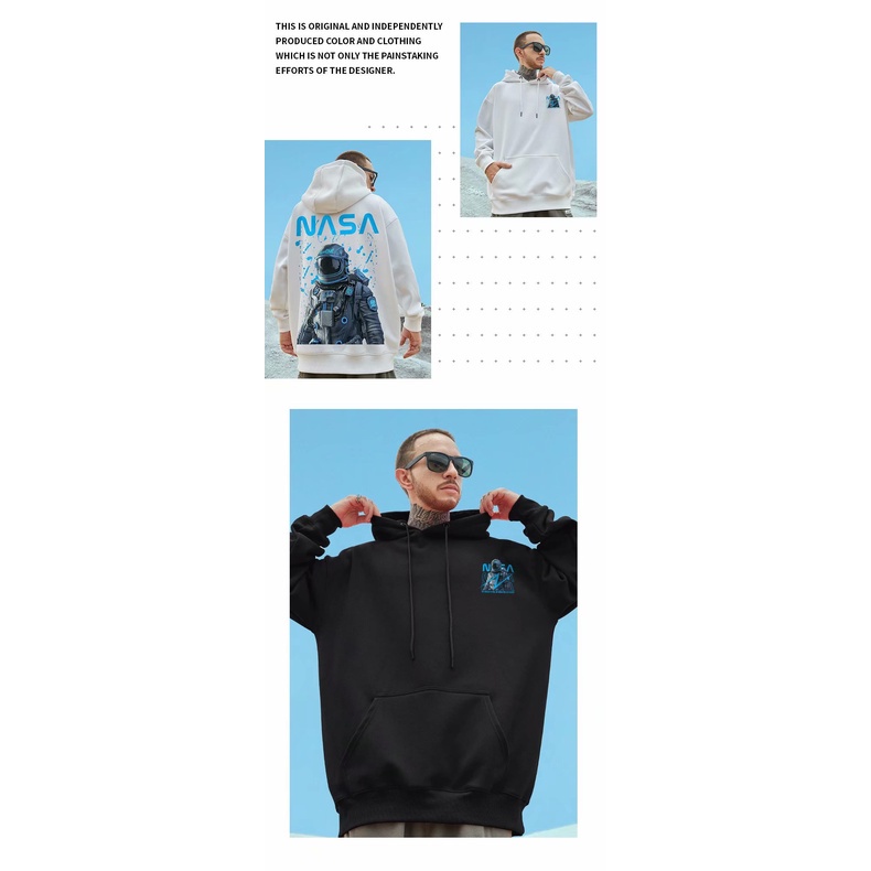 Áo hoodie mặc ngoài dáng rộng in họa tiết NASA phi hành gia size lớn M-5XL thời trang thu đông dành cho nam