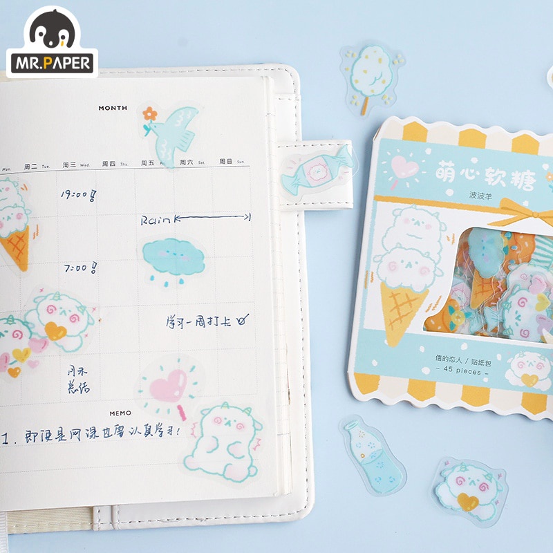 Túi 45 miếng dán trang trí DIY Mr.Paper mềm mại 6 phong cách hoạt hình tùy chọn sáng tạo