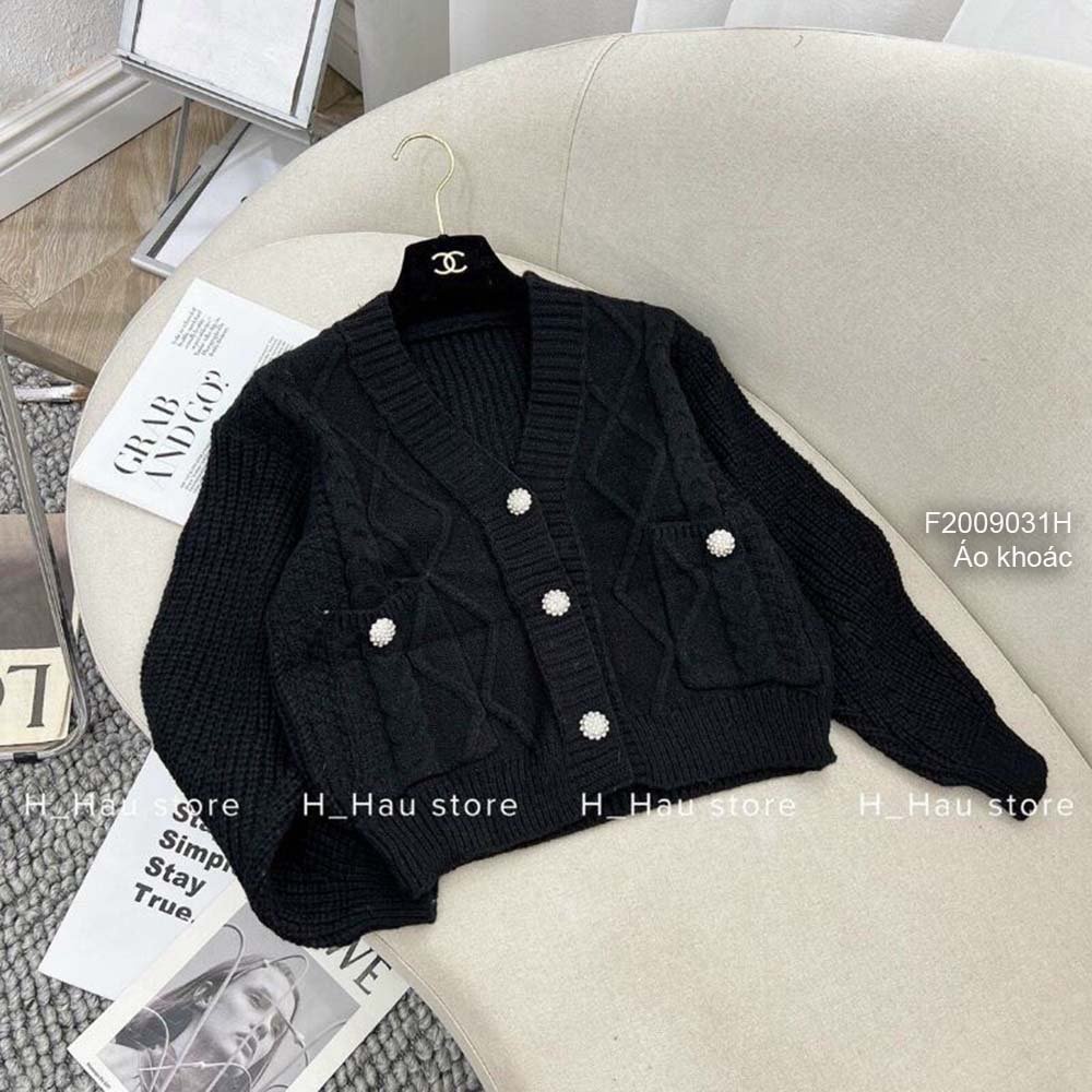Áo khoác len gài nút cổ tim tay dài hàng đẹp QC!