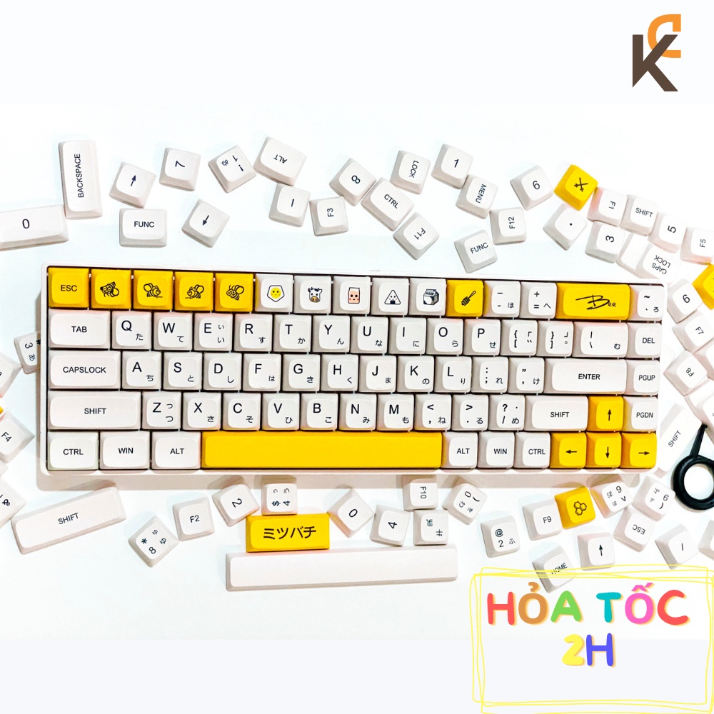 Keycap Honey Milk Bee PBT XDA cho bàn phím cơ - Song ngữ Anh Nhật