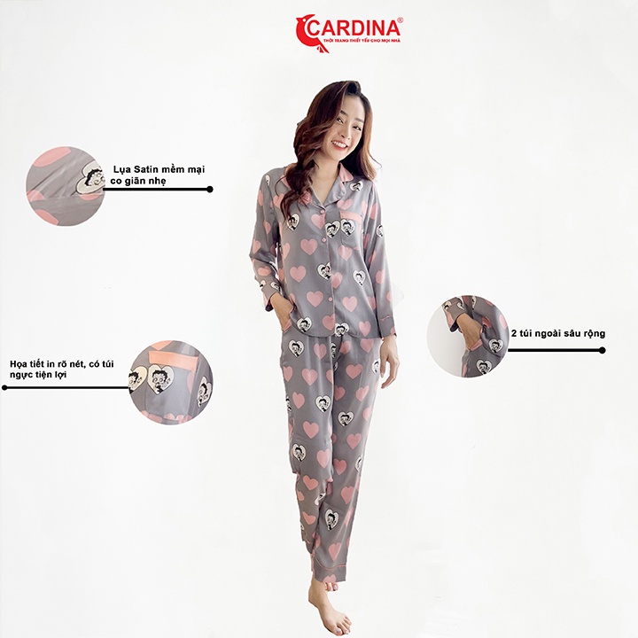 Đồ Bộ Nữ 𝐂𝐀𝐑𝐃𝐈𝐍𝐀 Pijama Chất Lụa Satin Nhật Cao Cấp  Áo Dài Tay Quần Dài Thanh Lịch 1Pi11