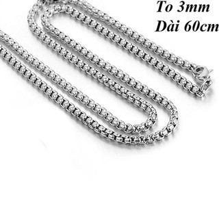 Dây chuyền inox nam 3mm bông dừa khít đẹp màu trắng