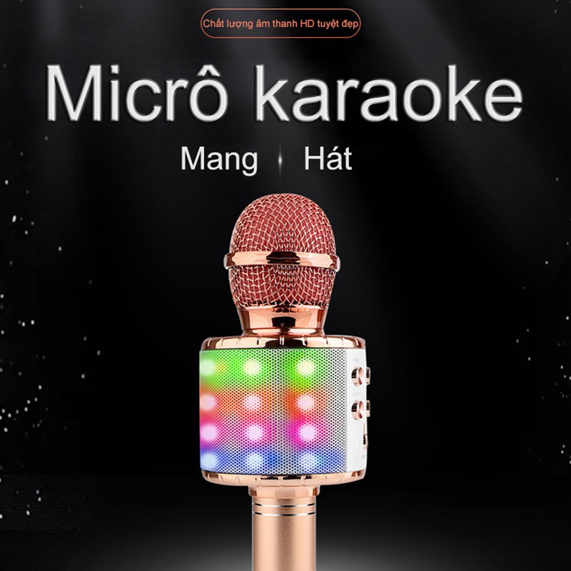 K9 Mic Hát Karaoke Bluetooth Không Dây Kèm loa Âm vang Ấm mic hát karaoke cầm tay mini micro [NBK9]