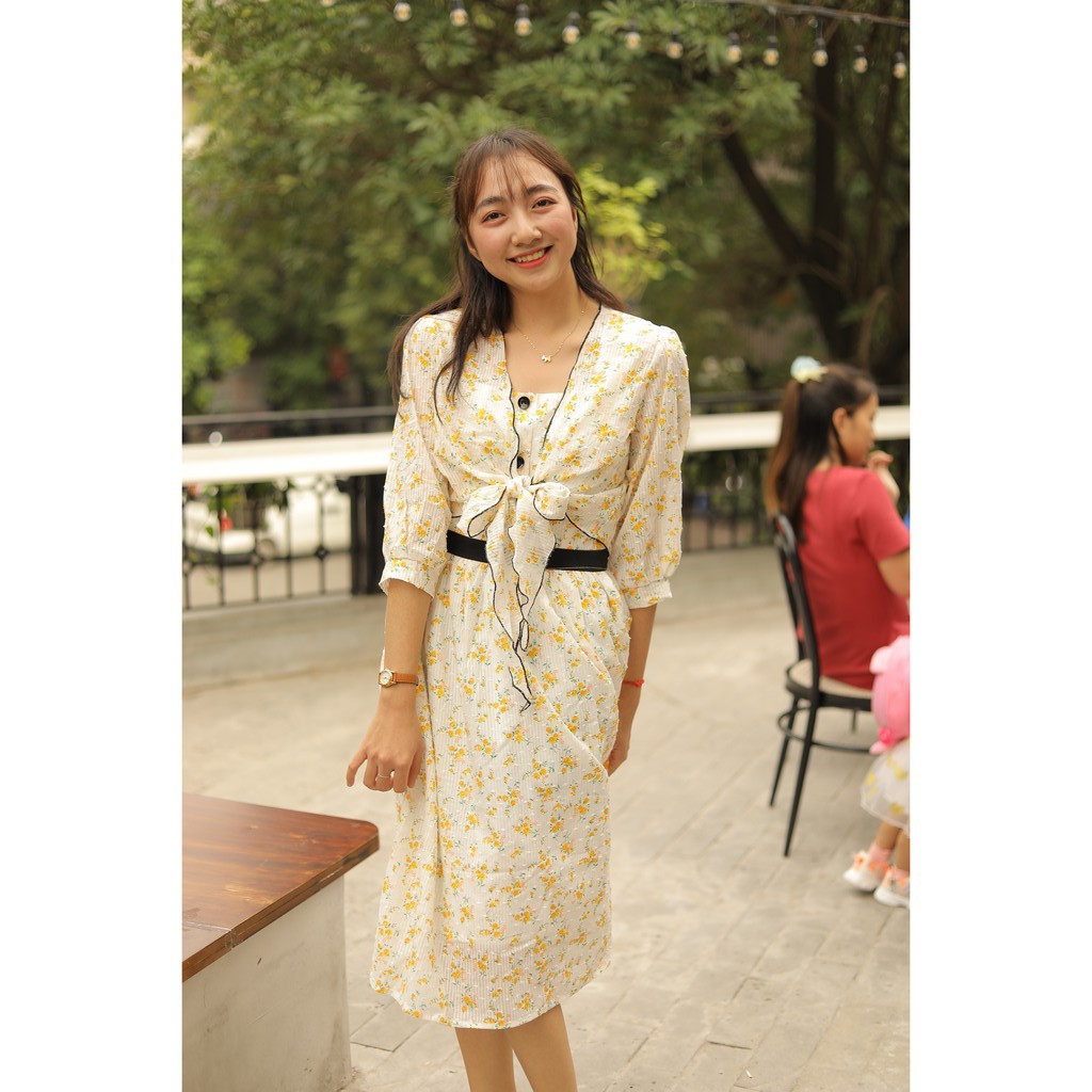 Sét váy hoa boi vàng tiểu thư siêu đẹp