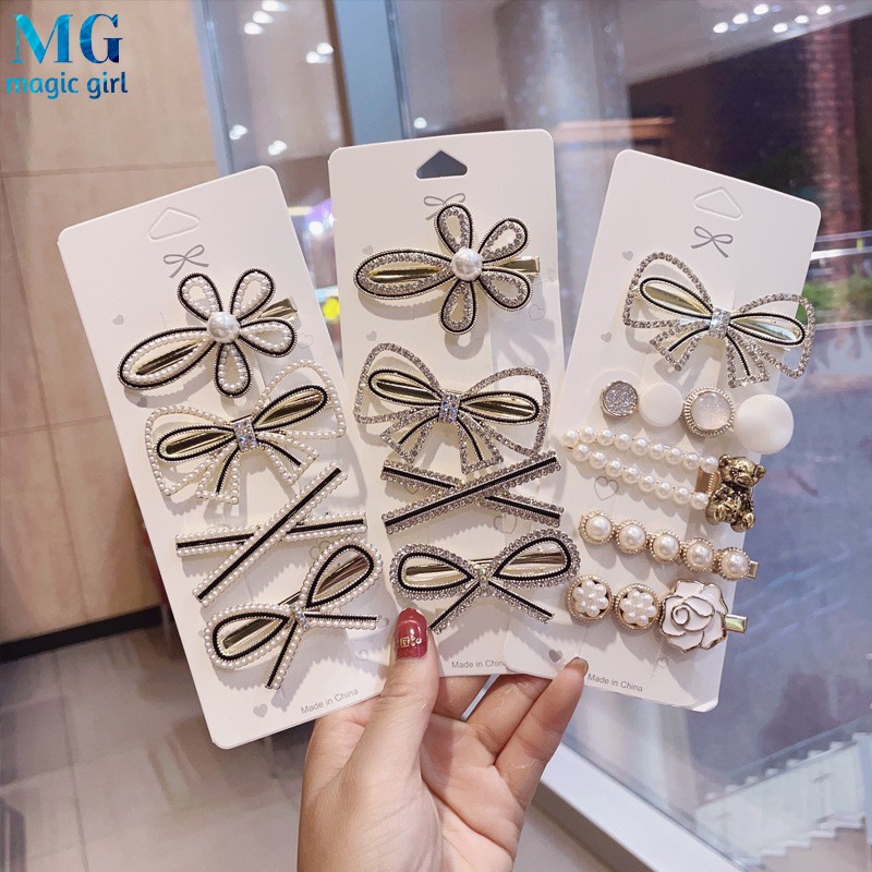 Set 5 kẹp tóc đính đá phong cách Hàn Quốc xinh xắn cho nữ
