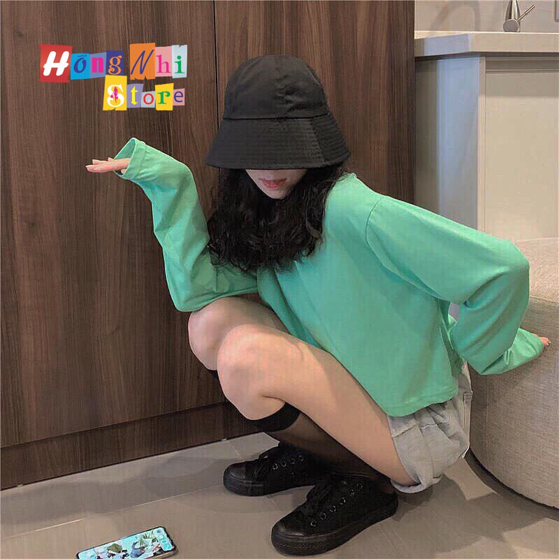 Áo Croptop Trơn Tay Dài Dáng Rộng Xanh Bơ Long Tee Ulzzang - MM