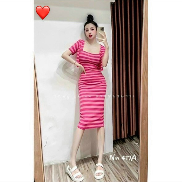 set đầm 2 dây sọc màu sắc kèm áo khoác tay ngắn cùng màu kiểu cực đẹp