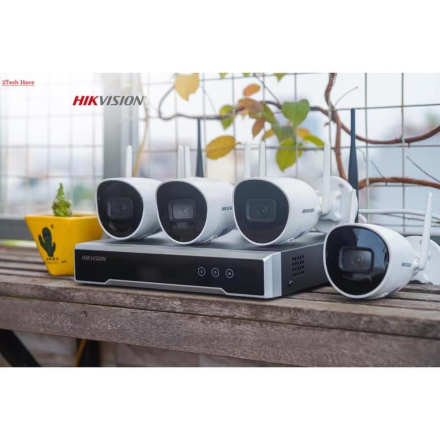 BỘ KIT đầu ghi hình 4 CAMERA IP Wifi Hikvision FullHD 1080p 2.0mpx Bullet thân trụ không dây cắm nguồn là chạy