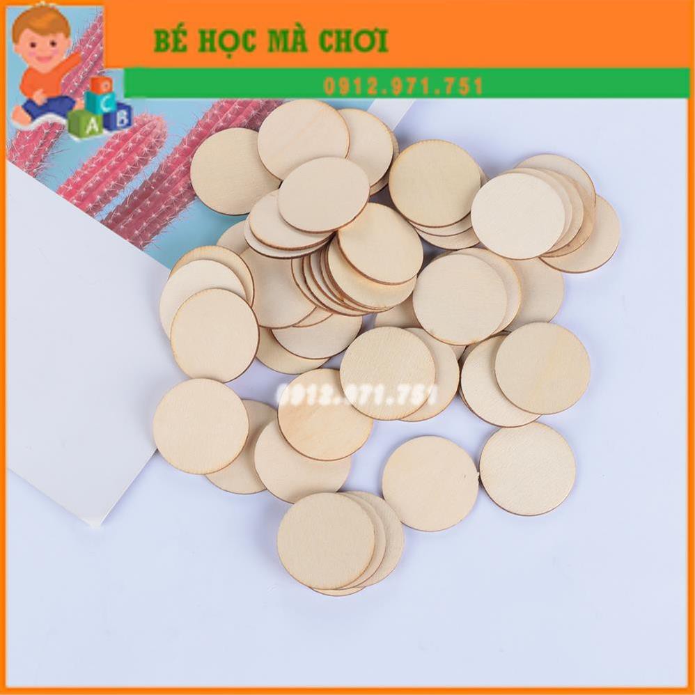 HANDMADE Bộ 50 Miếng Gỗ Tròn Tự Nhiên Dùng Làm Đồ Thủ Công