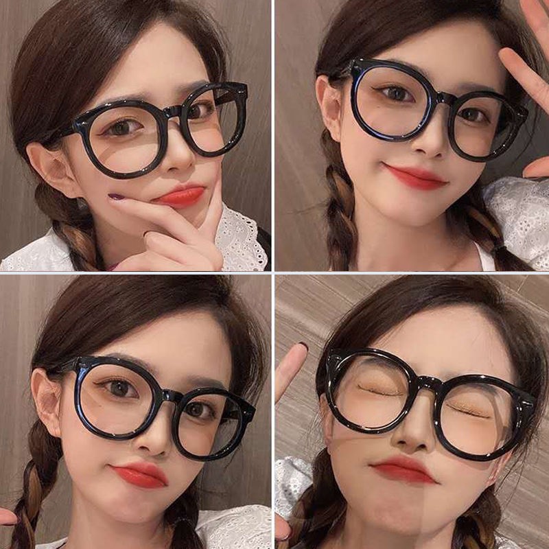 Gọng Kính Cận cao cấp phong cách Retro bản lề bằng kim loại, Kính thời trang Hàn Quốc gọng đen tròn mã 110