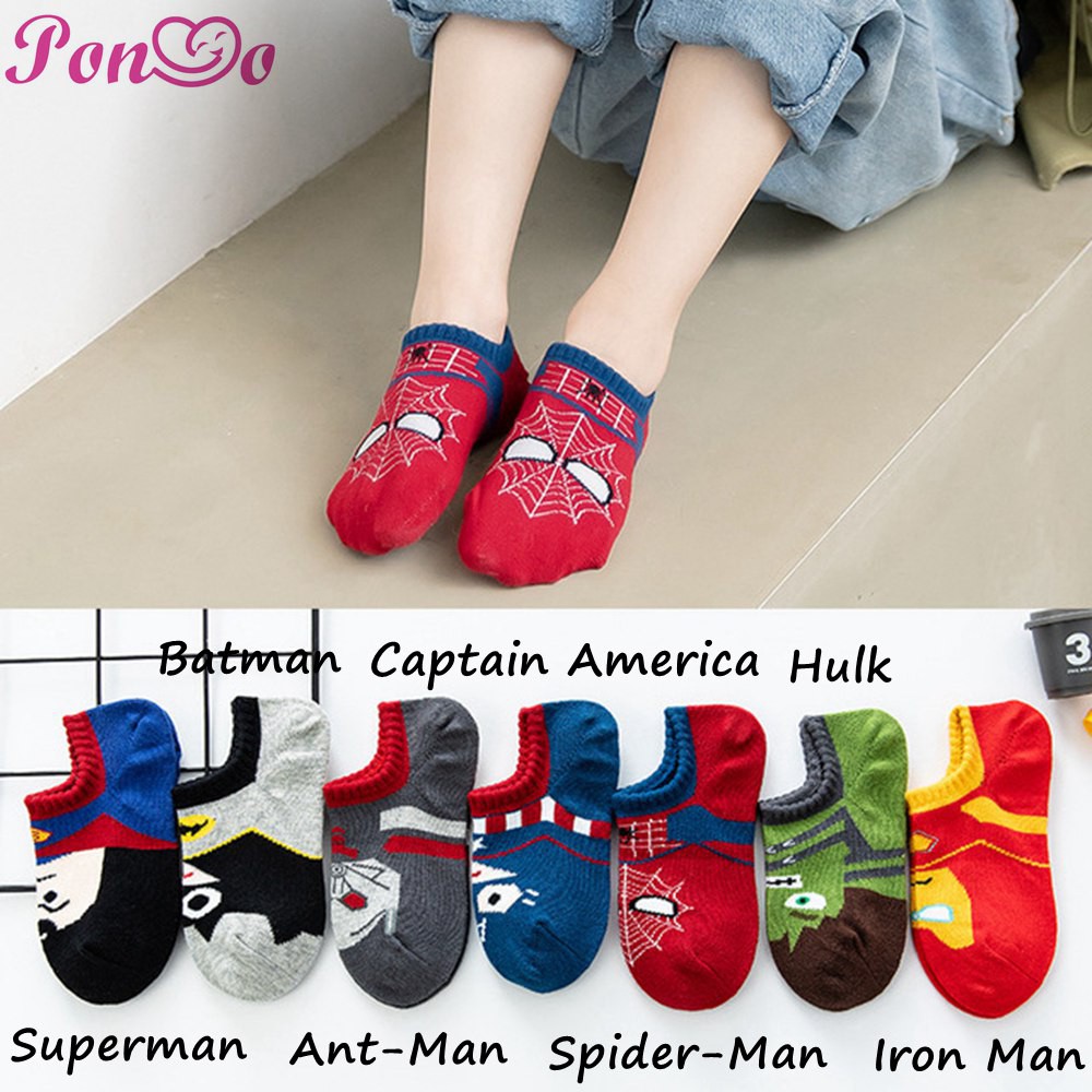 Đôi Tất Vải Cotton Thoáng Khí In Hình Siêu Anh Hùng Marvel Dành Cho Bé Từ 1 - 9 Tuổi