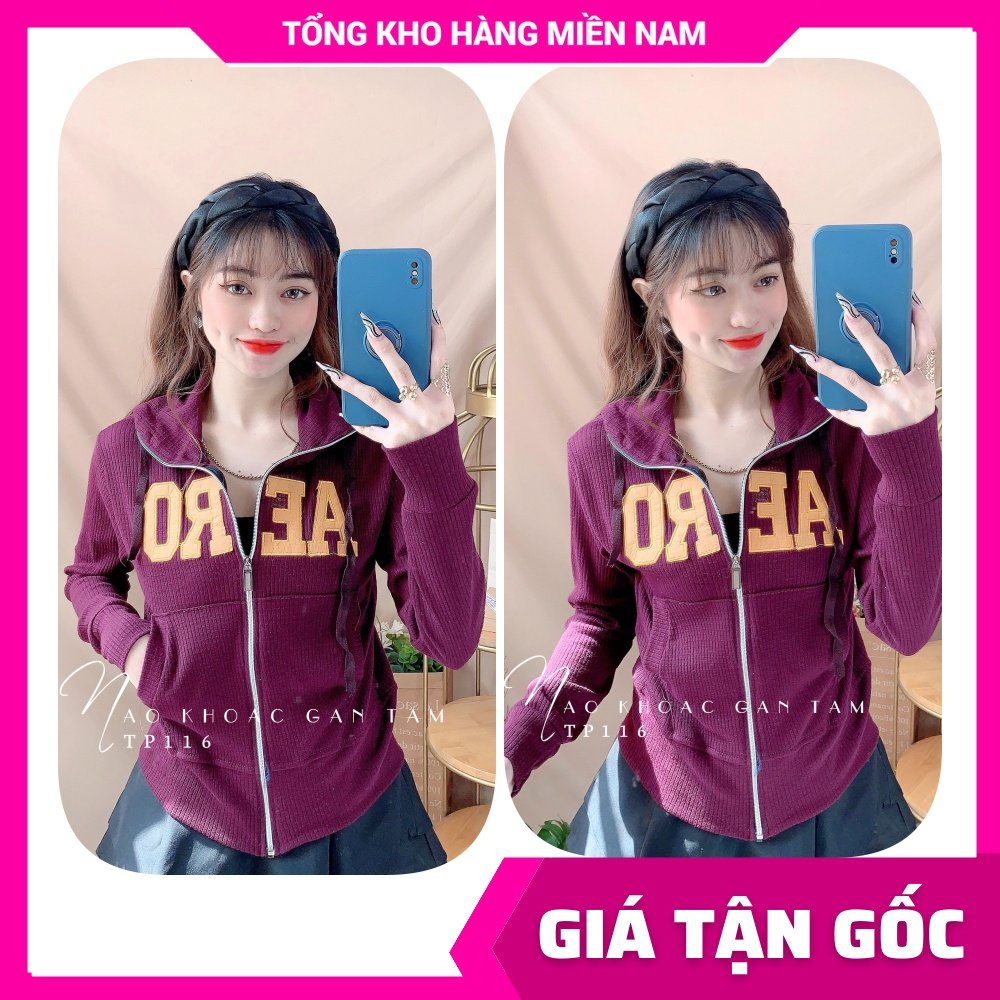 Áo khoác chống nắng có nón cho nữ chất thun gân mềm mát co giãn lên phom ôm dáng thêu chữ dễ thương TP116