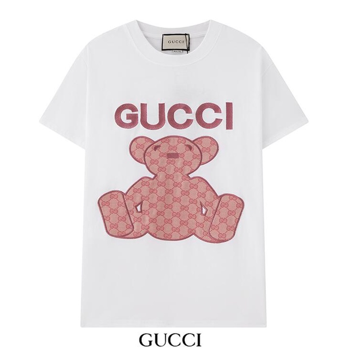 Áo Thun Tay Ngắn Chất Liệu Cotton Thêu Hoạ Tiết Gucci Phong Cách Thời Trang Unisex