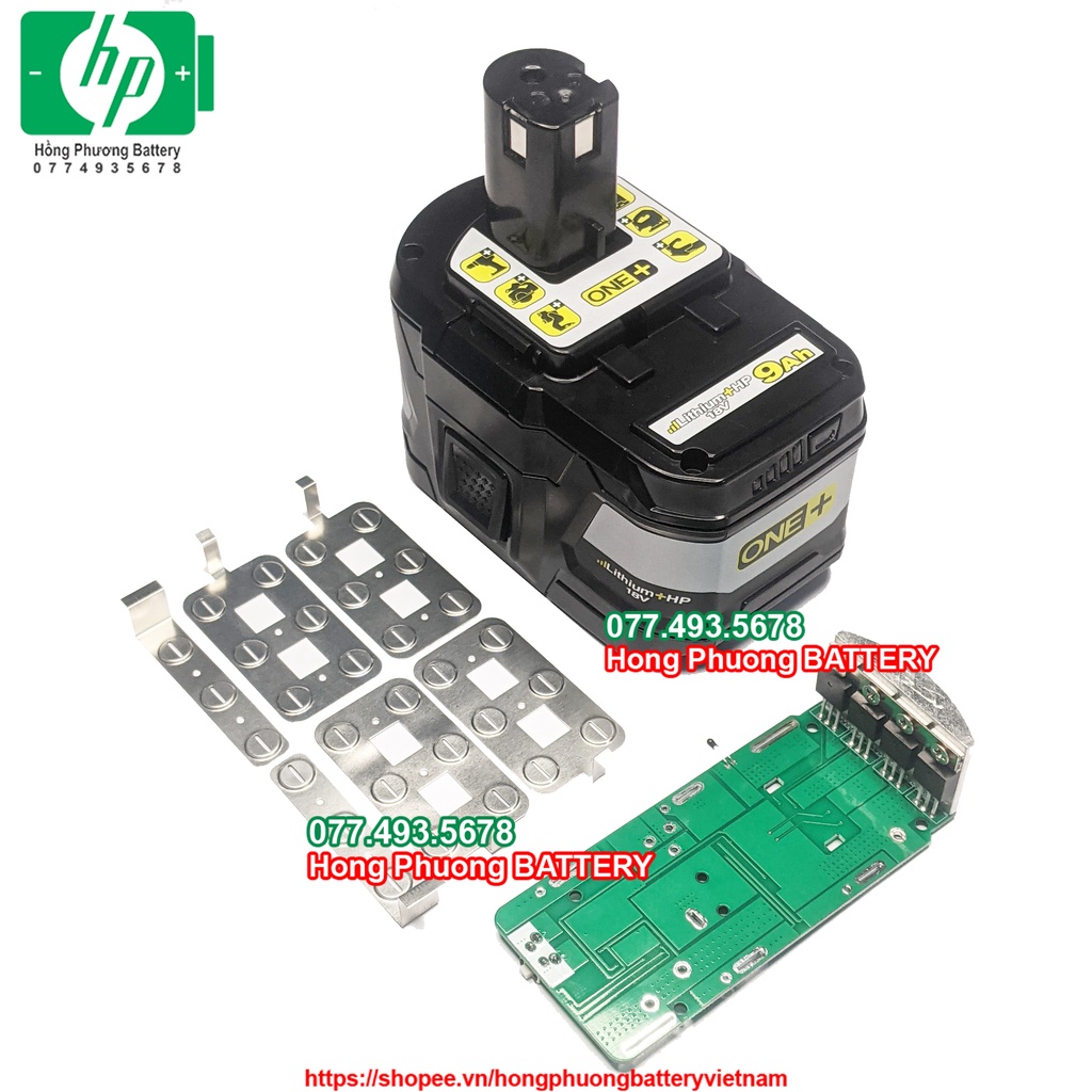 Combo vỏ mạch  pin Ryobi 15 cell 18V 9Ah 5S 3P , mạch nhận sạc zin