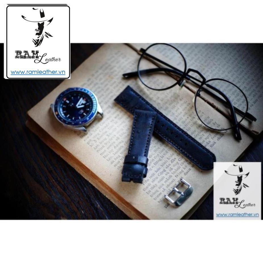 DÂY ĐỒNG HỒ TRỐNG ĐỒNG ĐEN VEGTAN PHỦ 1 MÀU- DA BÒ THẬT - RAM LEATHER