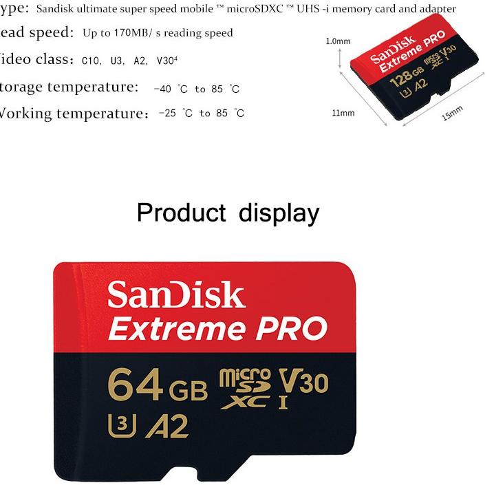 Thẻ Nhớ Sandisk Extreme Pro 64gb 128gb 256gb A2 Class 10 Card Uhs-I U3 Tốc Độ Cao Max 10 | BigBuy360 - bigbuy360.vn