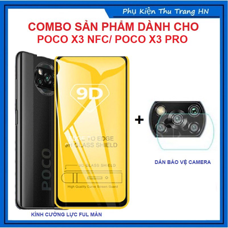 Combo Poco X3 NFC/ Poco X3 Pro kính cường lực full màn hình + dán bảo vệ camera chống xước chống bụi bẩn