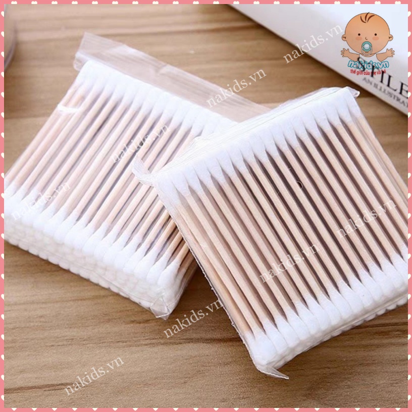Tăm Bông Thân Gỗ 100 Que Túi Zip Thân Thiện Với Môi Trường, Bịch 100 Que Tăm Bông Ngoáy Tại Cho Cả Gia Đình