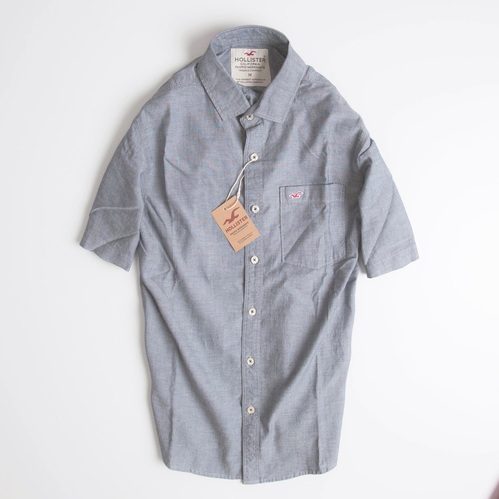 Áo sơ mi nam tay ngắn vải Oxford xuất khẩu cao cấp Hollister màu Xám - Trẻ Trung Năng Động