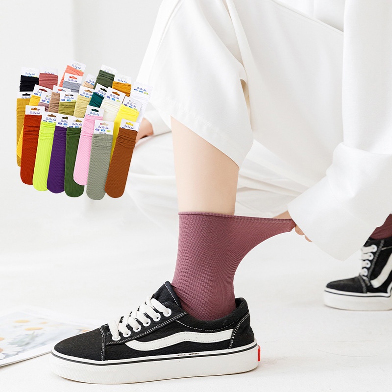 Tất vớ cổ cao nữ trắng gân nhún phong cách Hàn Quốc chất cotton siêu mỏng mềm thoáng khí Hottrend 2022 đẹp rẻ ABICA T103