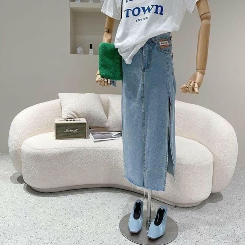 Chân váy bò dài xẻ chân mác túi nâu 1 khuy, Chân váy dáng dài xẻ đùi - MOONMY | BigBuy360 - bigbuy360.vn