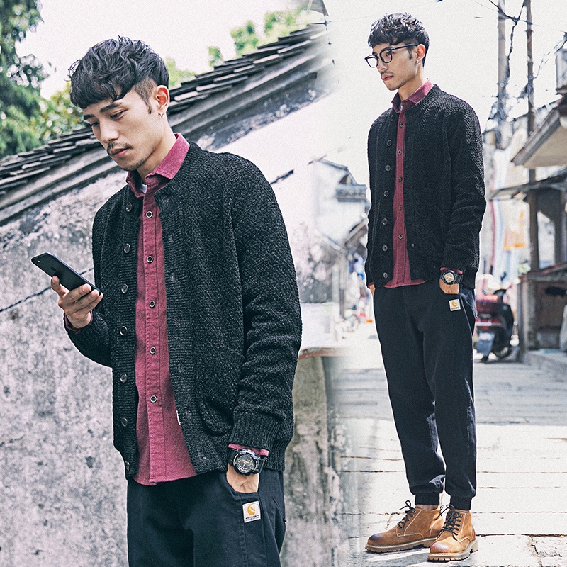 Áo Khoác Cardigan Cổ Tròn Dáng Ôm Thời Trang Thu Đông Phong Cách Hàn Quốc Mới Cho Nam
