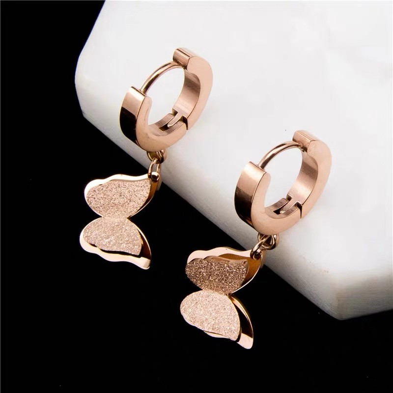 Khuyên Tai Thép Titan Mạ Vàng Hồng 18K Hình Cáo Màu Sắc Vàng Hồng Không Gây Dị Ứng Phong Cách Nhật Hàn