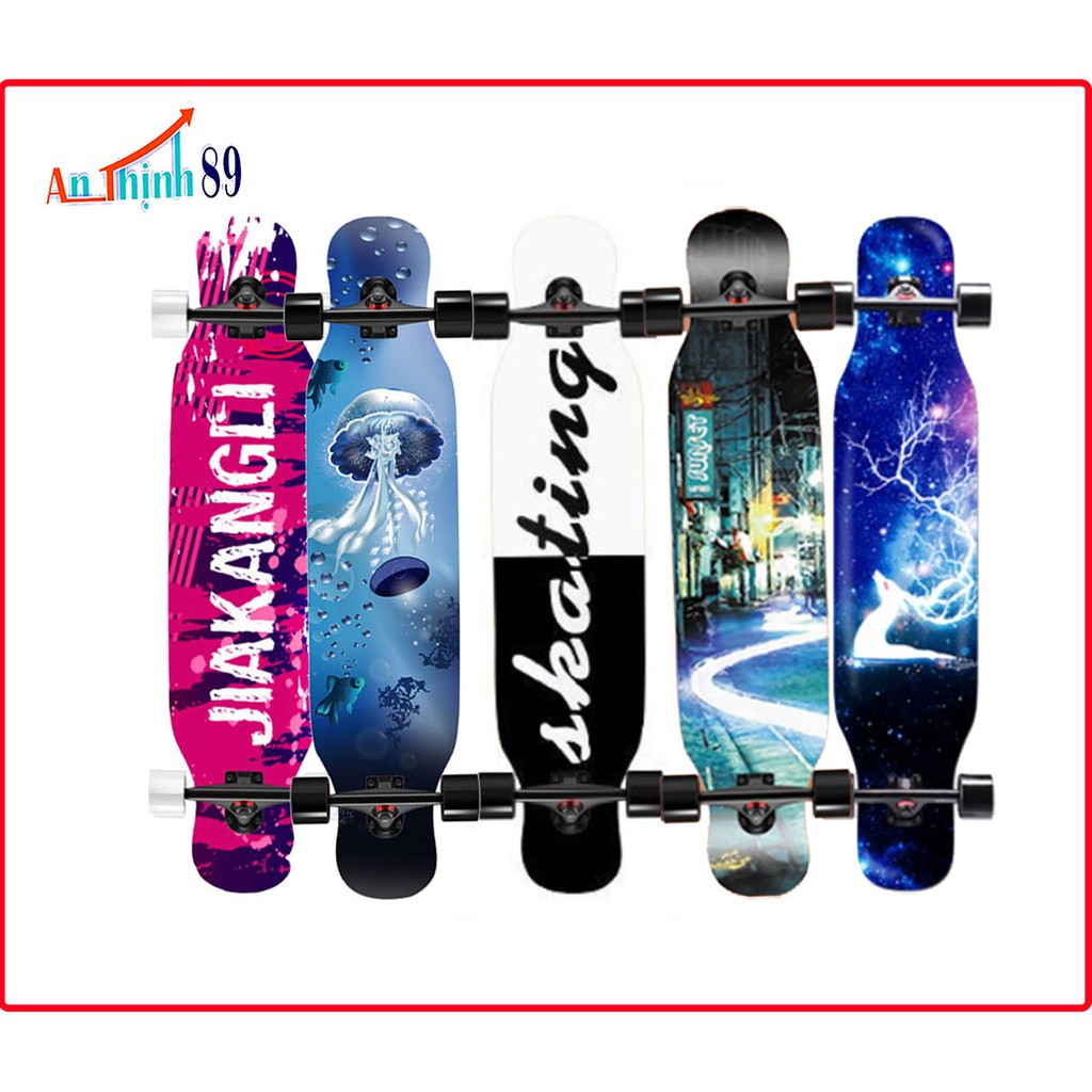 Ván trượt dài - ván trượt longboard dancing, 107 cm, mặt nhám, gỗ phong ép 7 lớp, bánh xe PU_100A