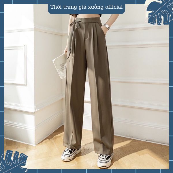 Quần suông ống rộng thắt nơ cạp siêu xinh tôn dáng