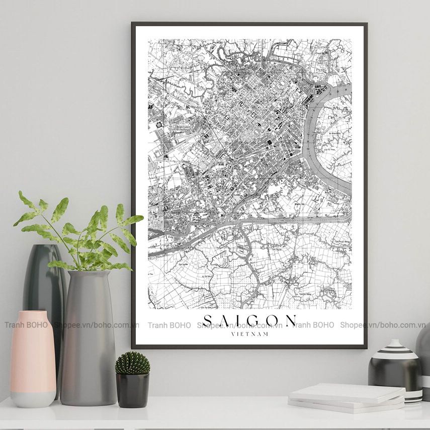 Tranh Sài Gòn decor treo tường kích thước 50*70cm, tặng kèm đinh 3 chân treo tranh, bảo hành 12 tháng