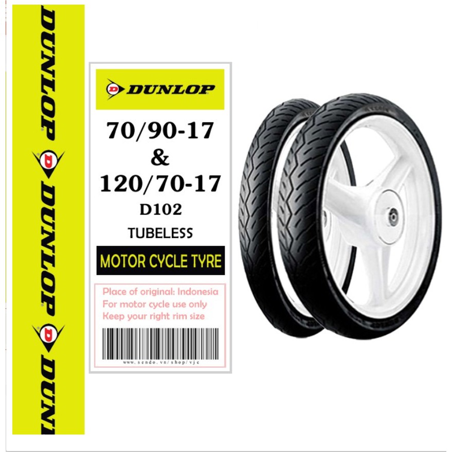 Combo cặp Lốp vỏ xe máy kích cỡ zin Dunlop D102 70.90-17 và 120.70-17 cho Exciter 150