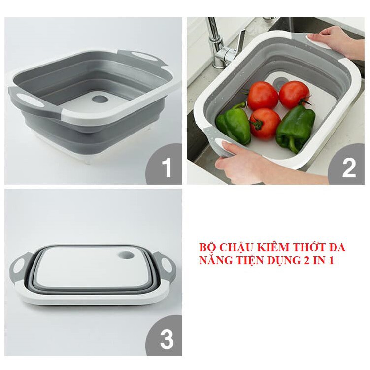 chậu gấp gọn kèm thớt tiện dụng 2 in 1