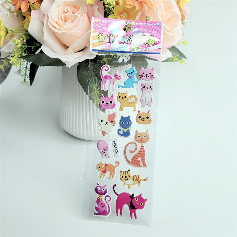 Tờ miếng dán hình cún / mèo nổi đáng yêu bằng PVC chống thấm nước bền cho bé trang trí tường