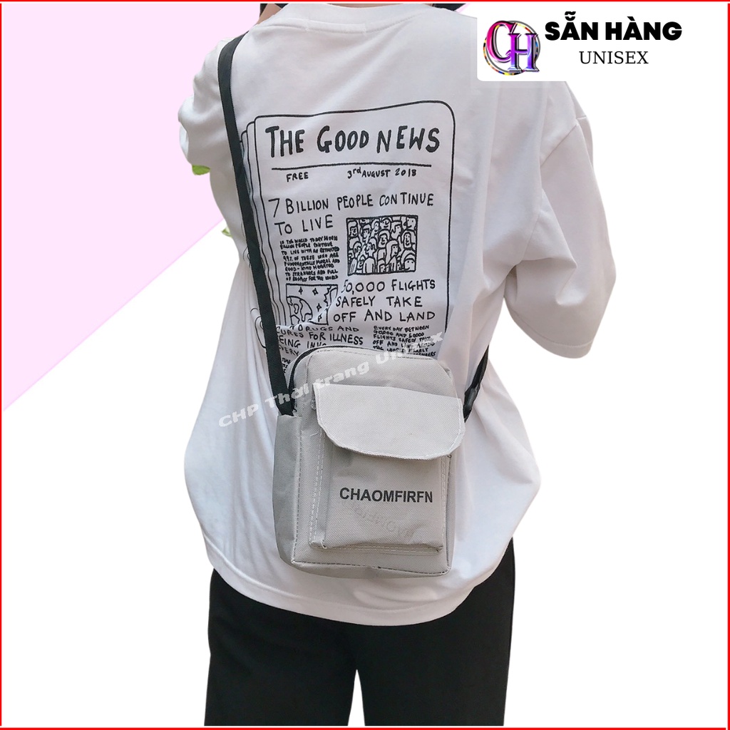 Túi đeo chéo vải canvas kiểu dáng đơn giản thời trang cho nữ đựng điện thoại in chữ tùy đợt SL