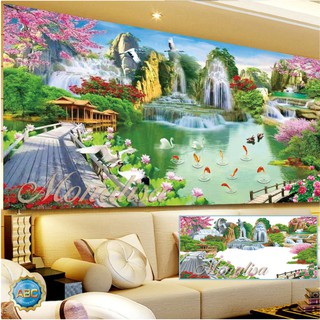 tranh đính đá phong cảnh non nước hửu tình kt 160x70cm
