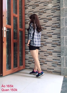 Áo sơ mi oversize caro xanh