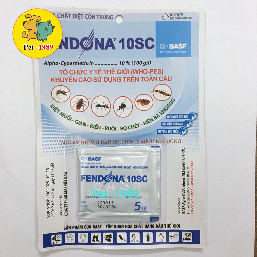 Diệt - Muỗi, Gián, Kiến - Gói Fendona 10Sc 5Ml Pet - 1989